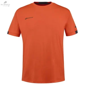 T-Shirt Babolat Play Crew Neck Homme - Tee Polyvalent Rouge Fiesta 100% Polyester Recyclé